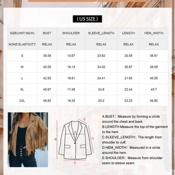 Blue tassel women faux suede jacket blazer fringe boho festival - Picture 4 of 4